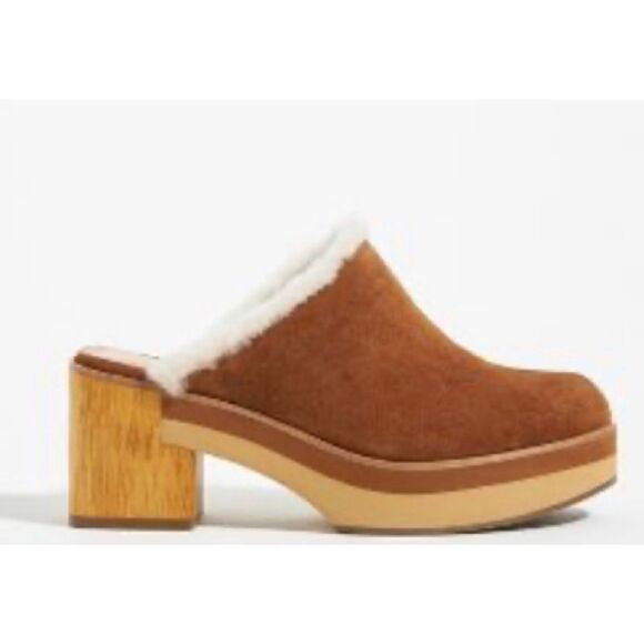 Bernardo Anthropologie sky sherpa lined wooden clogs size 7 - Picture 2 of 12